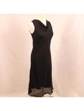Vintage 90s y2k Black Chiffon Sleeveless Cowl Neck Midi Dress XS